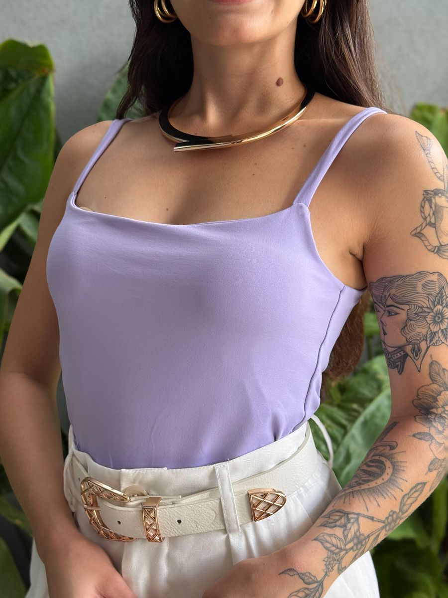 Body Poliamida Alças Finas Lilás