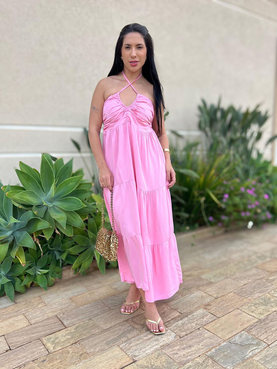 Vestido Midi Monica Rosa Claro