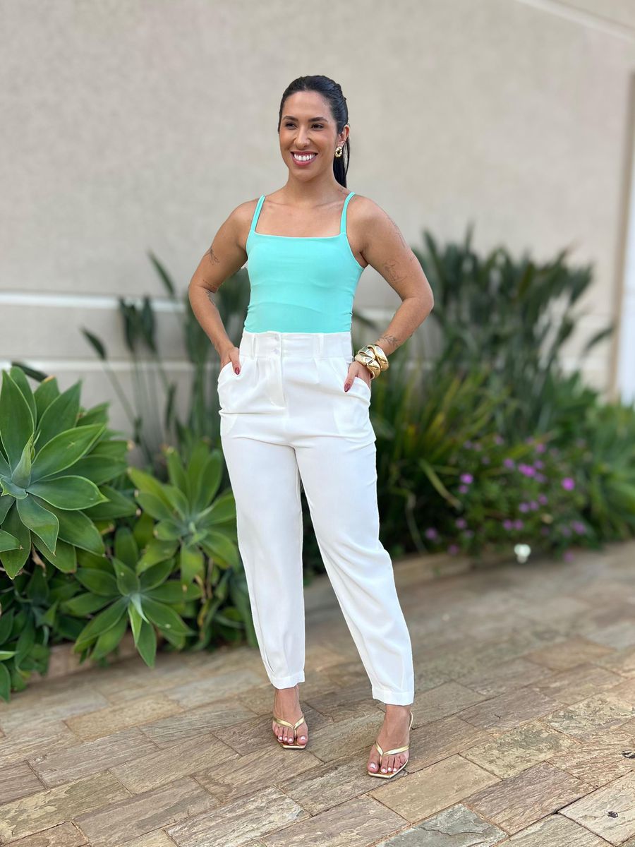 Cropped Alongado Alças Finas Em Poliamida Verde Água