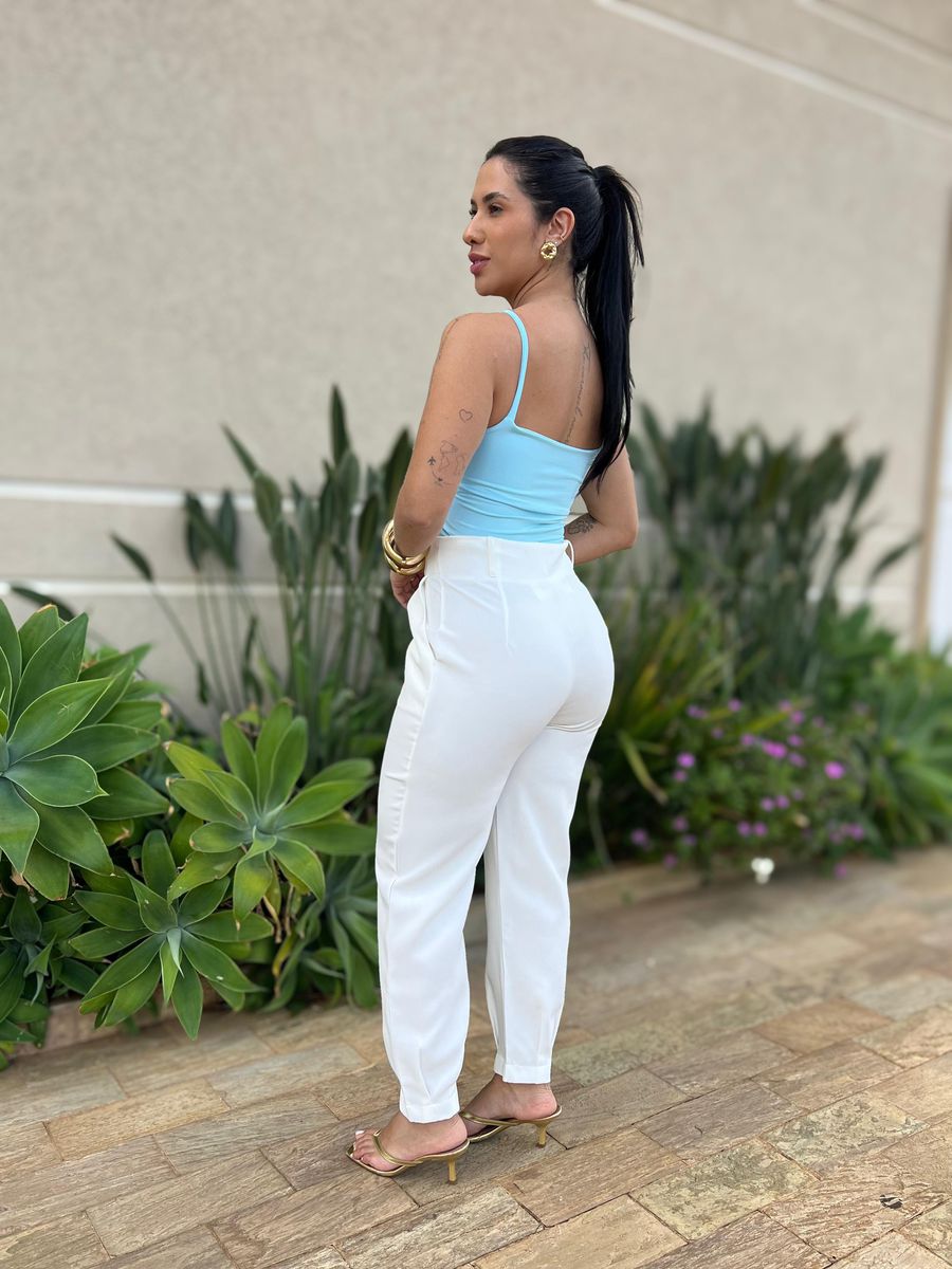 Cropped Alongado Alças Finas Em Poliamida Azul Bebe