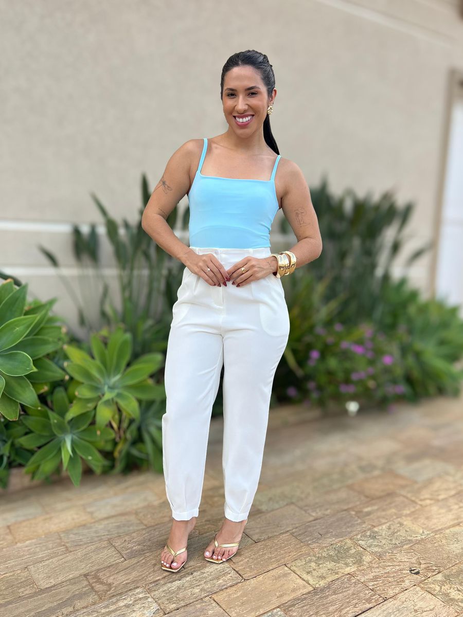 Cropped Alongado Alças Finas Em Poliamida Azul Bebe