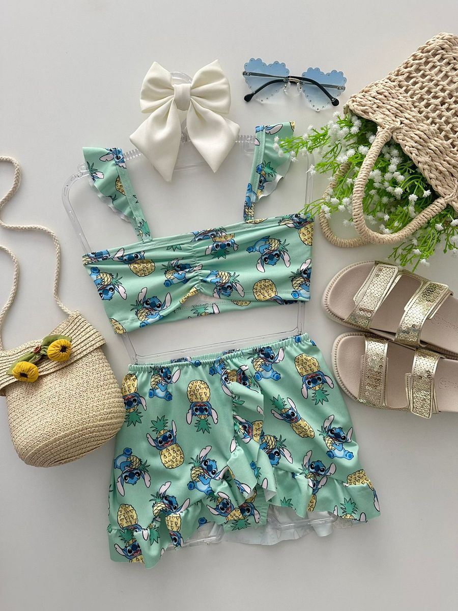 Biquini Com Saida Stitch Verde