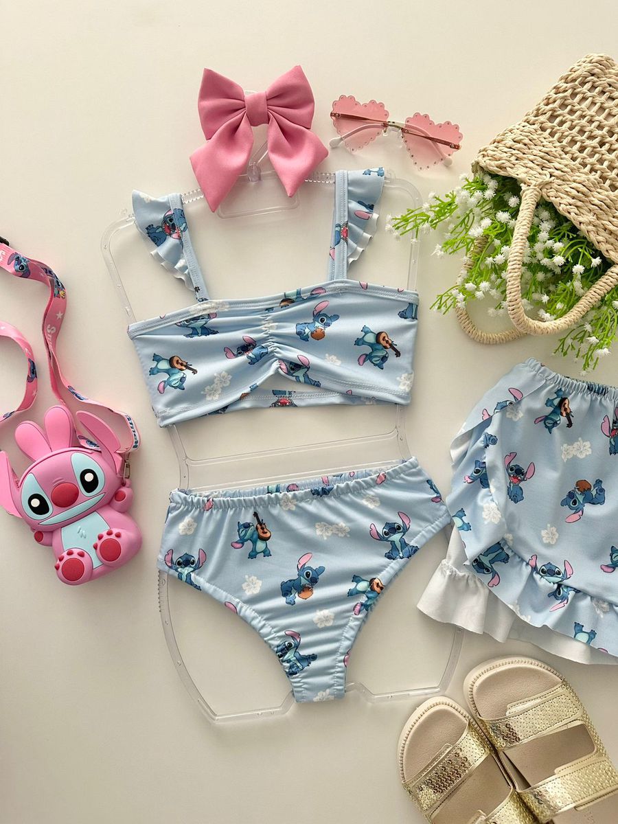 Biquini Com Saida Stitch Azul - Dondokinha Kids