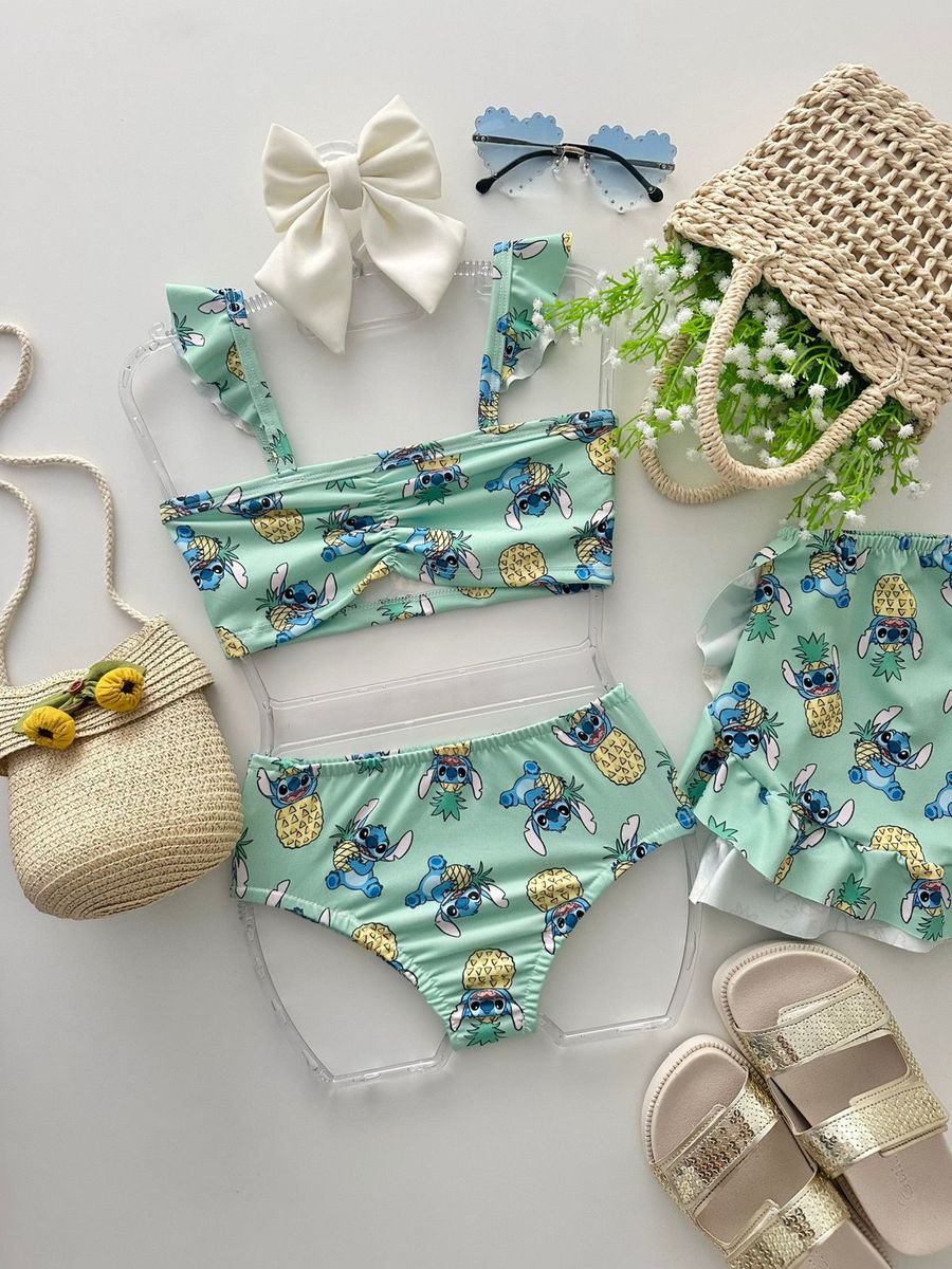 Biquini Com Saida Stitch Verde - Dondokinha Kids