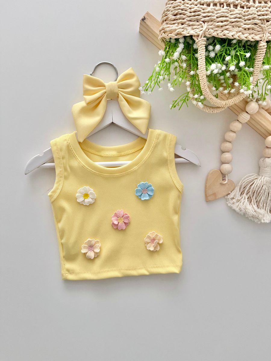 Regata Florzinha Amarelo - Dondokinha Kids