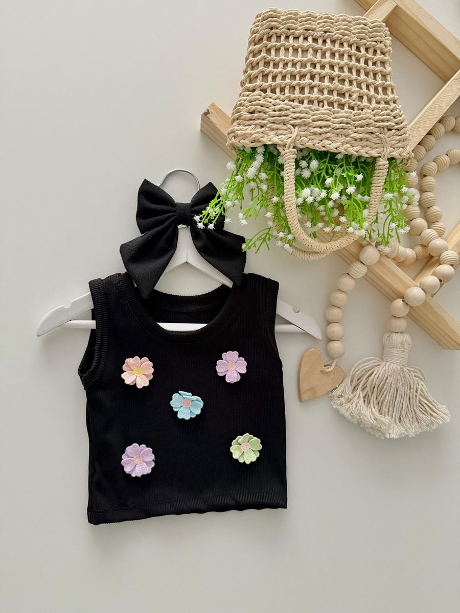 Regata Florzinha Preto - Dondokinha Kids