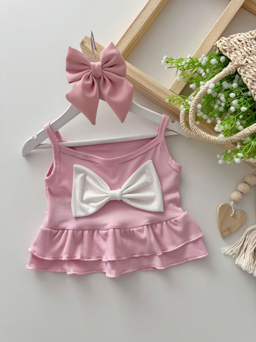 Regata Laço Rosa - Dondokinha Kids