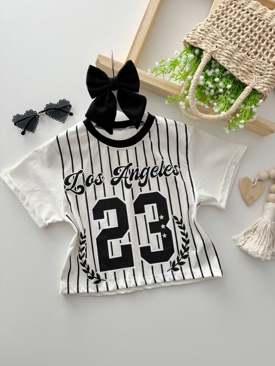 T-shirt Cropped Los Angeles Preto - Dondokinha Kids