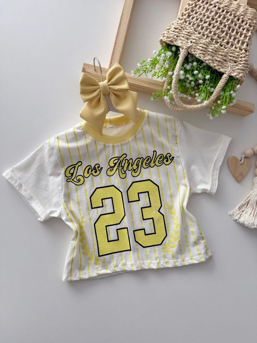T-shirt Cropped Los Angeles Amarelo - Dondokinha Kids