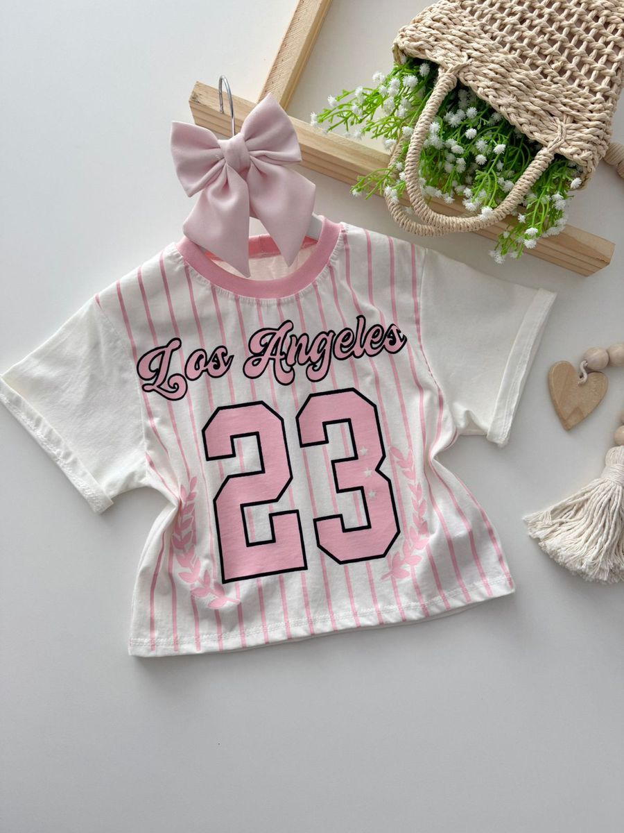 T-shirt Cropped Los Angeles Rosa - Dondokinha Kids