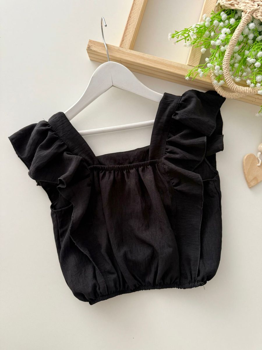 Blusa Babado Juvenil Preta