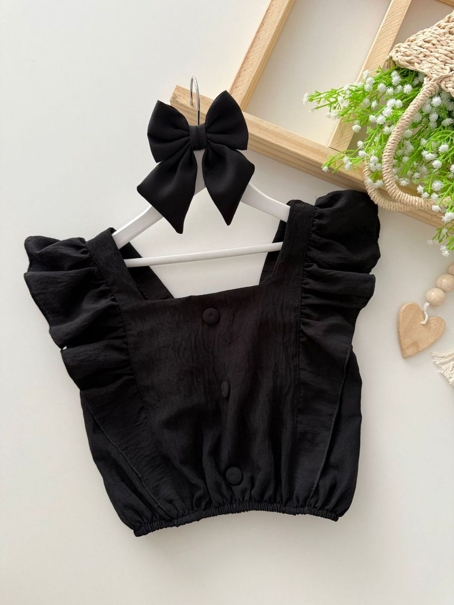 Blusa Babado Juvenil Preta - Dondokinha Kids