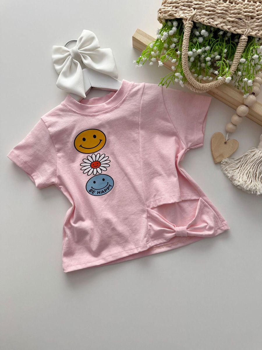 Blusa Be Happy Rosa - Dondokinha Kids