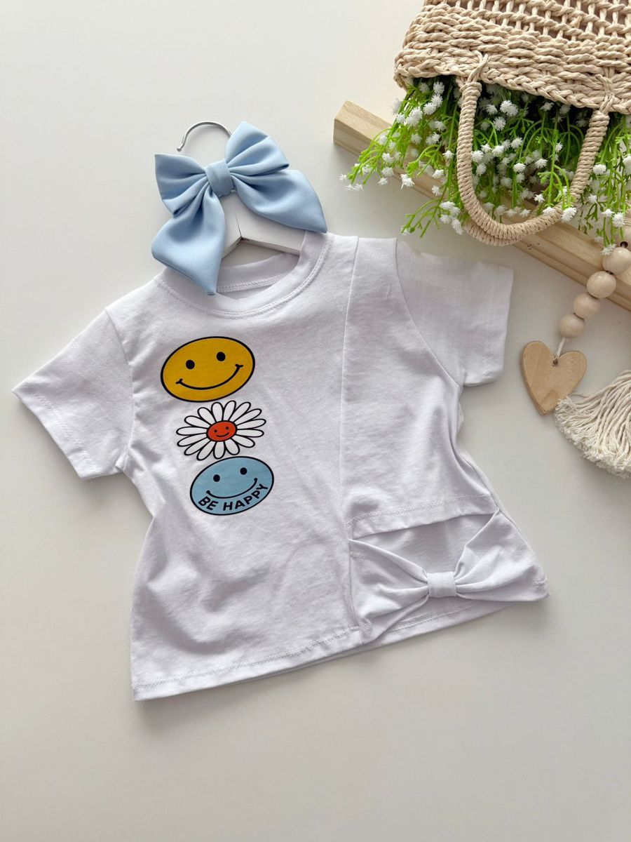 Blusa Be Happy Branca - Dondokinha Kids