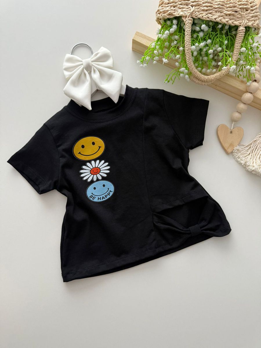 Blusa Be Happy Preta - Dondokinha Kids
