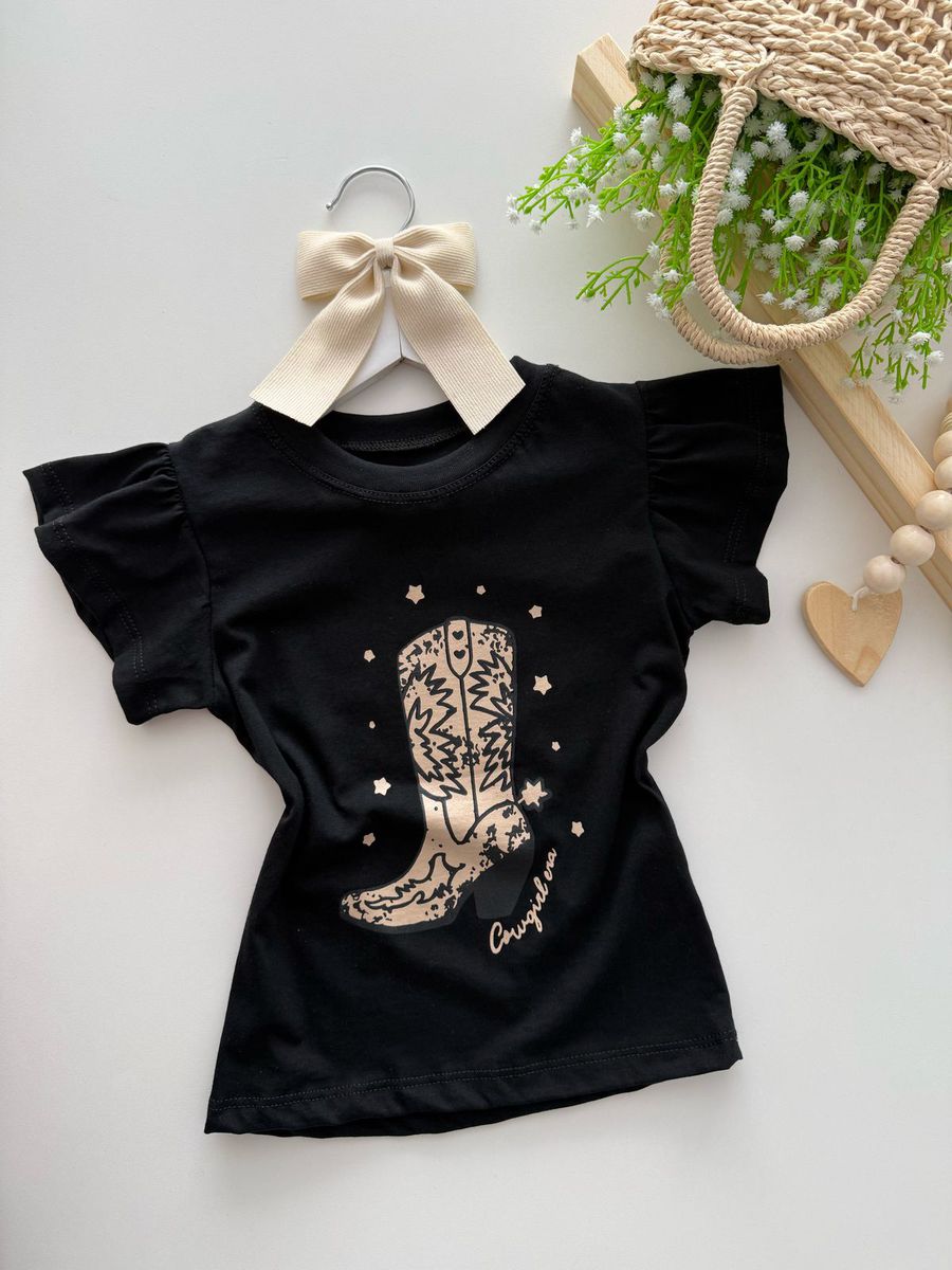 T-shirt Cowgirl Preta - Dondokinha Kids