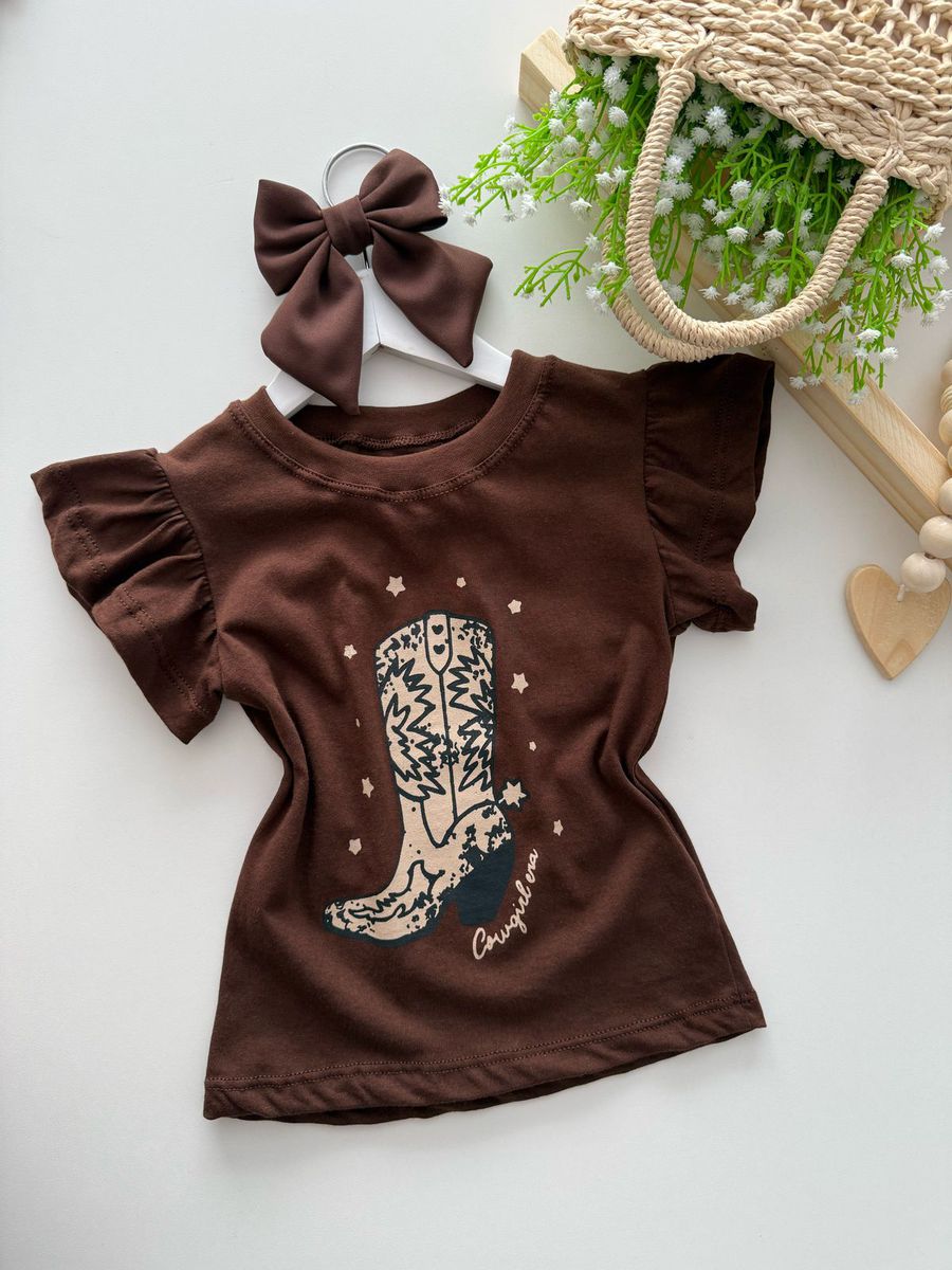T-shirt Cowgirl Marrom - Dondokinha Kids