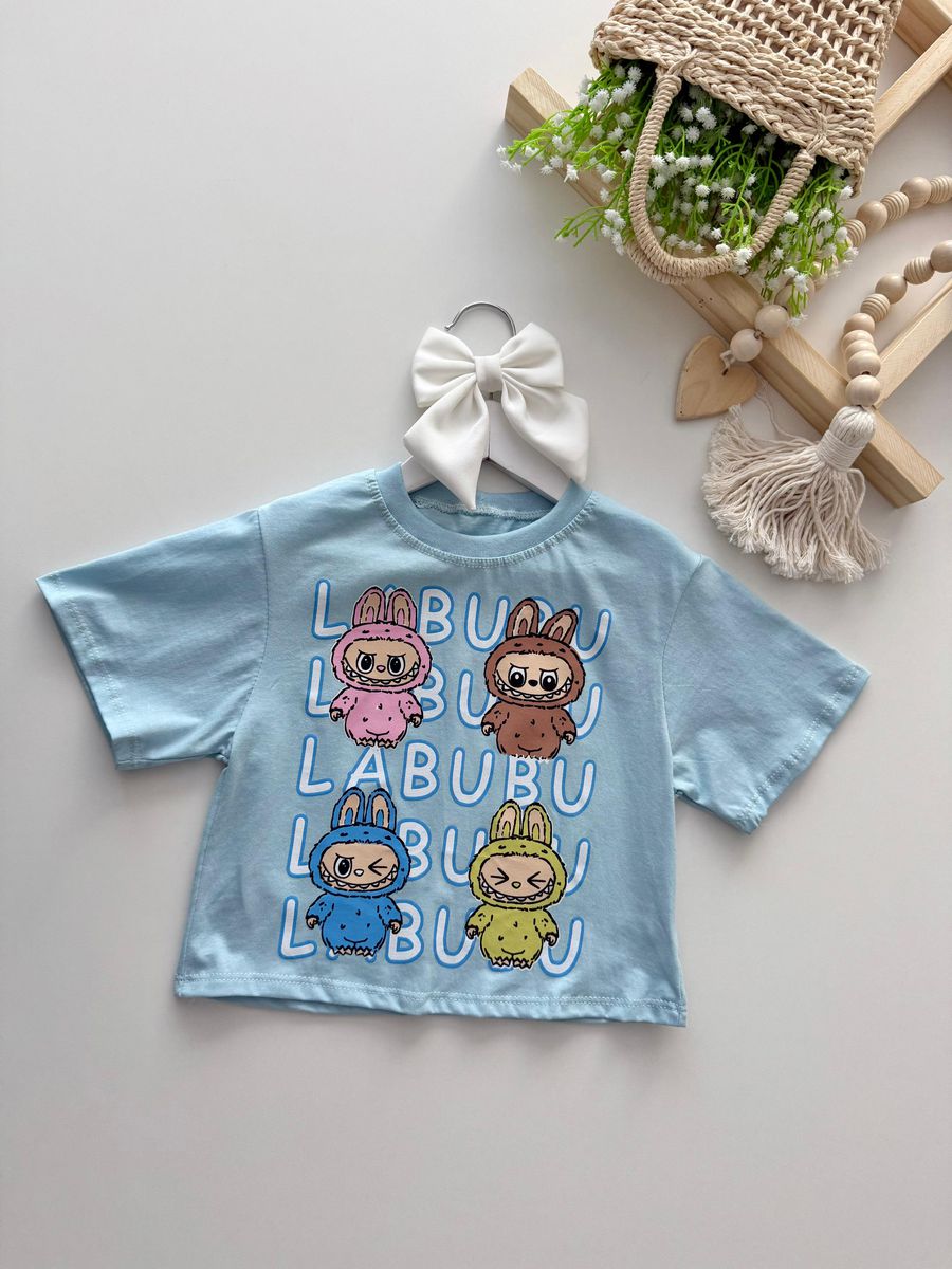 T-shirt Cropped Labubu Azul - Dondokinha Kids