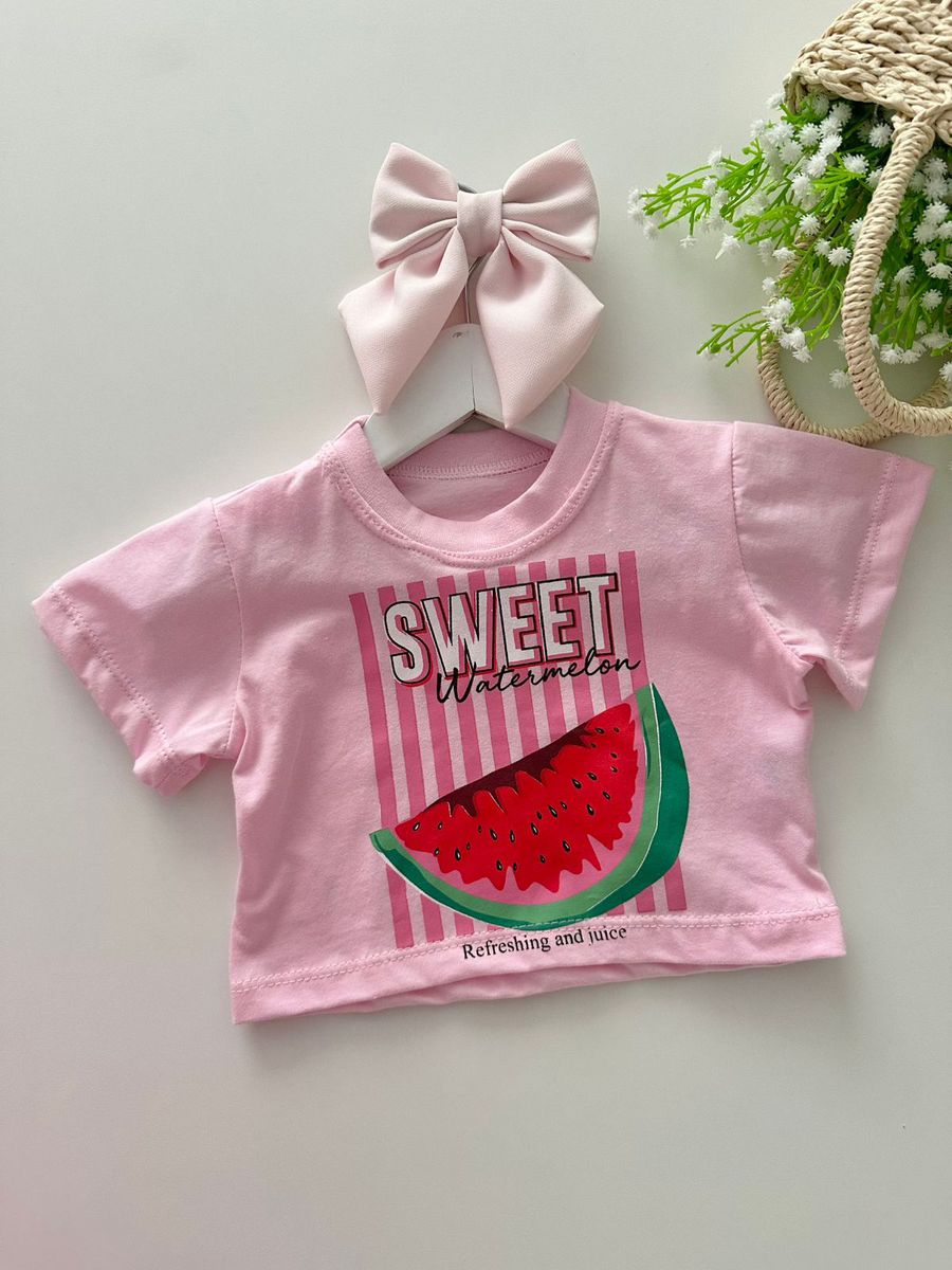 T-shirt Cropped Melancia Rosa