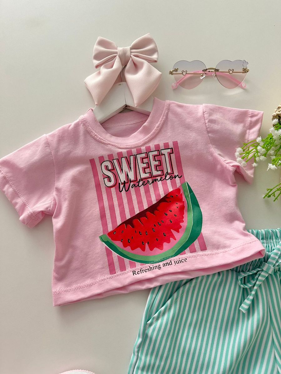 T-shirt Cropped Melancia Rosa