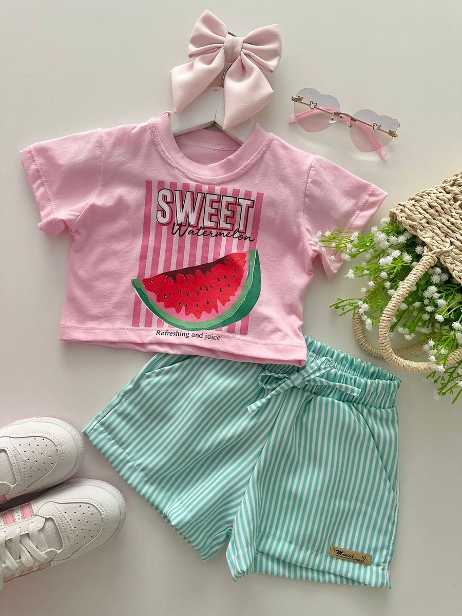 T-shirt Cropped Melancia Rosa