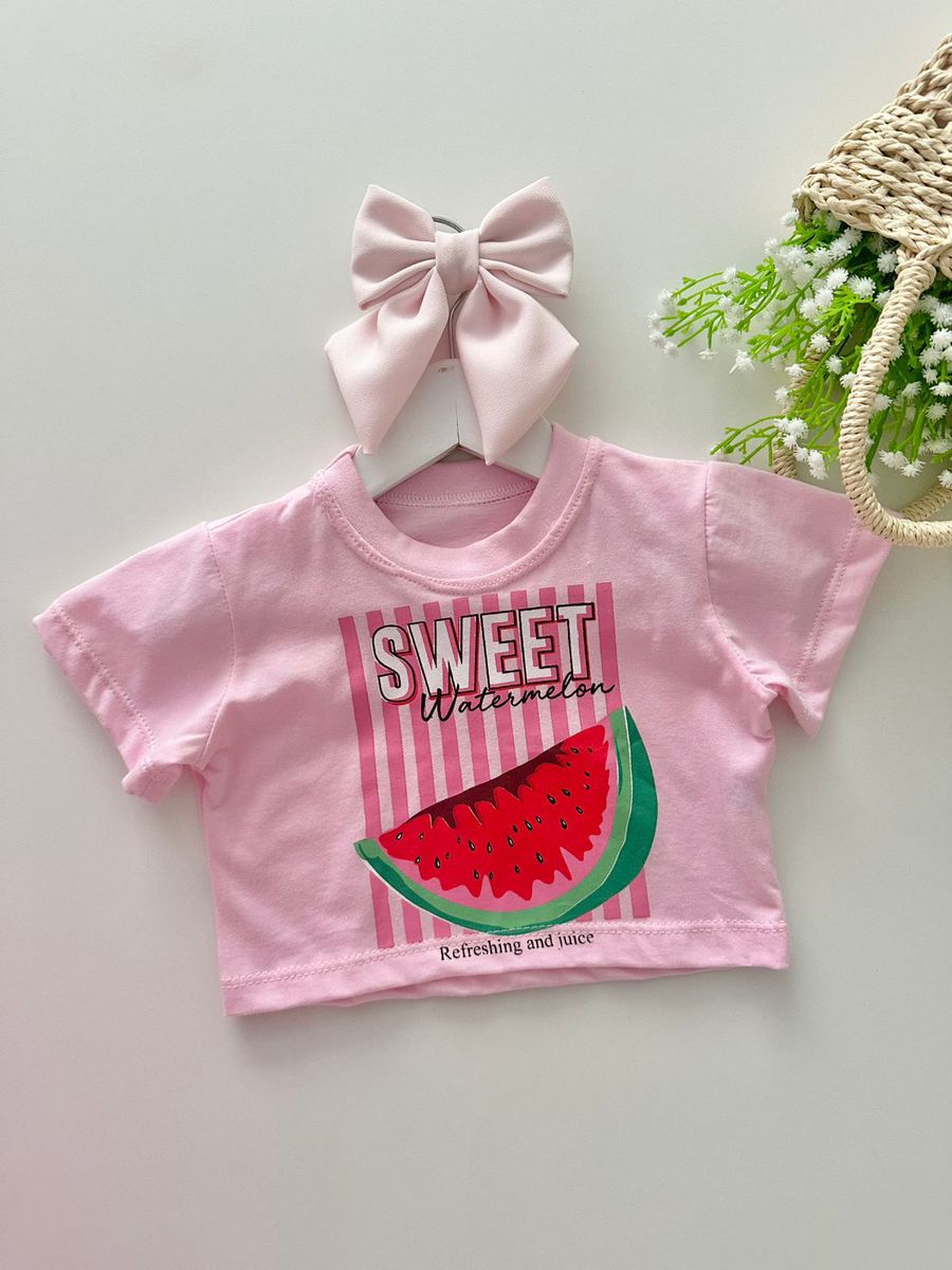 T-shirt Cropped Melancia Rosa - Dondokinha Kids