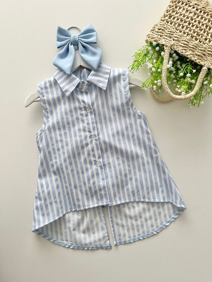 Camisa Yasmin Azul Listra - Dondokinha Kids