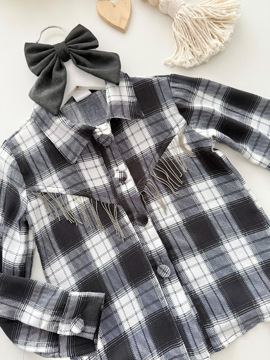 Camisa Xadrez Preta Franja 