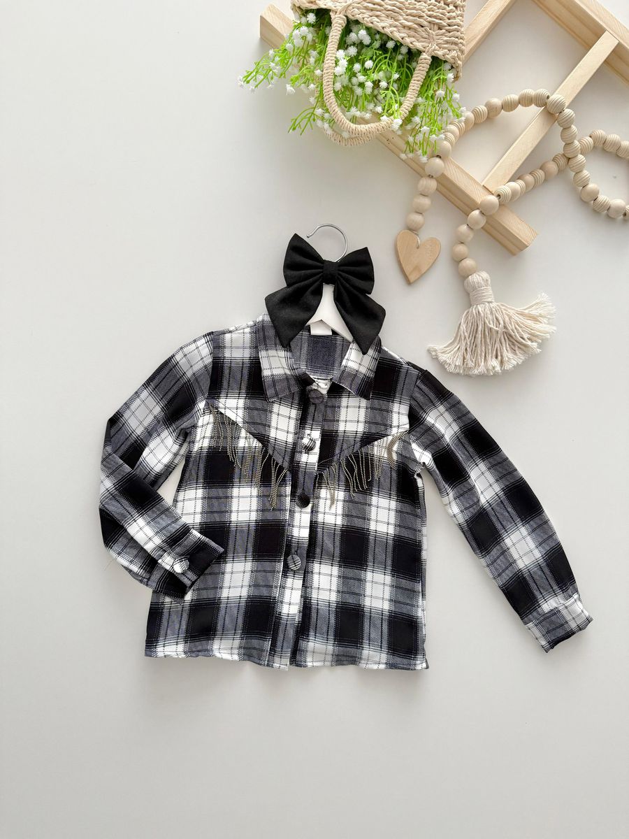 Camisa Xadrez Preta Franja - Dondokinha Kids