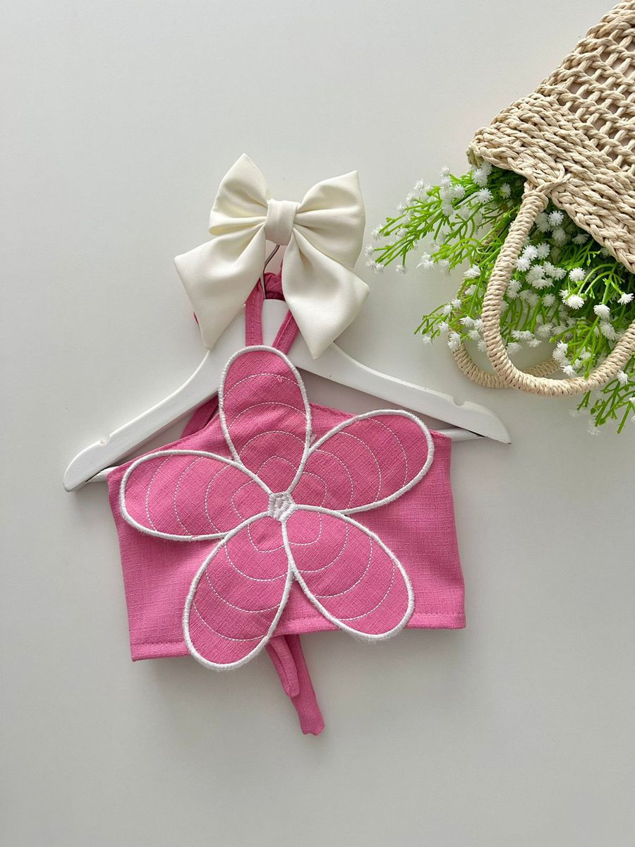 Cropped Flor Rosa - Dondokinha Kids