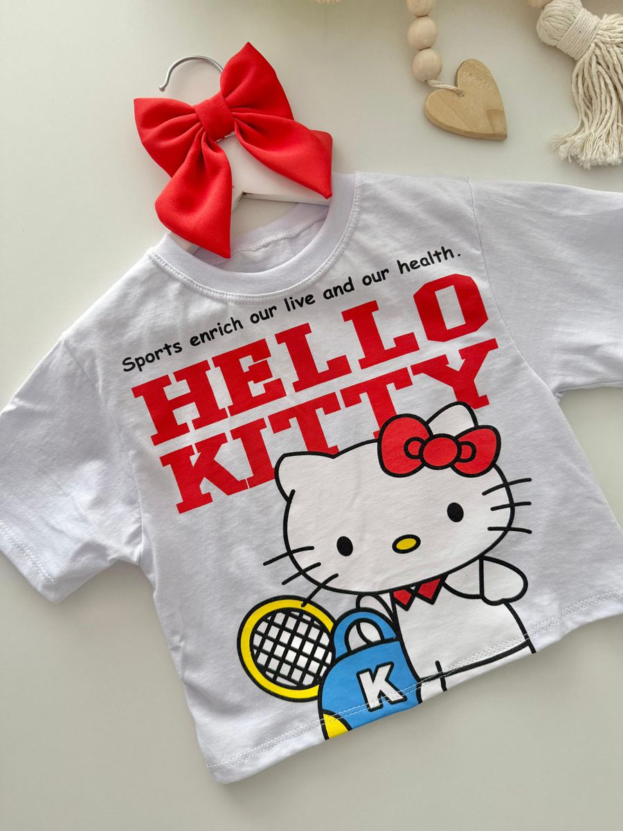 T-shirt Cropped Hello Kitty Branco