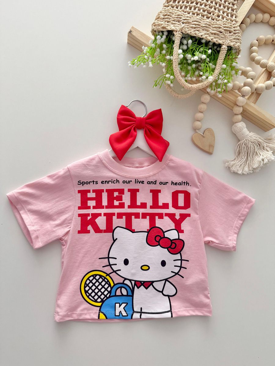 T-shirt Cropped Hello Kitty Rosa