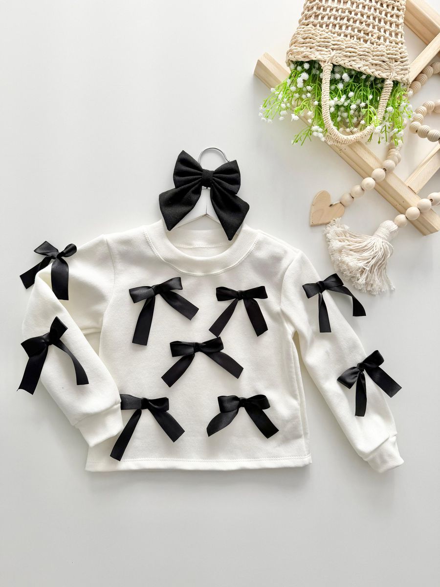Blusa Moletom Laço Branco - Dondokinha Kids