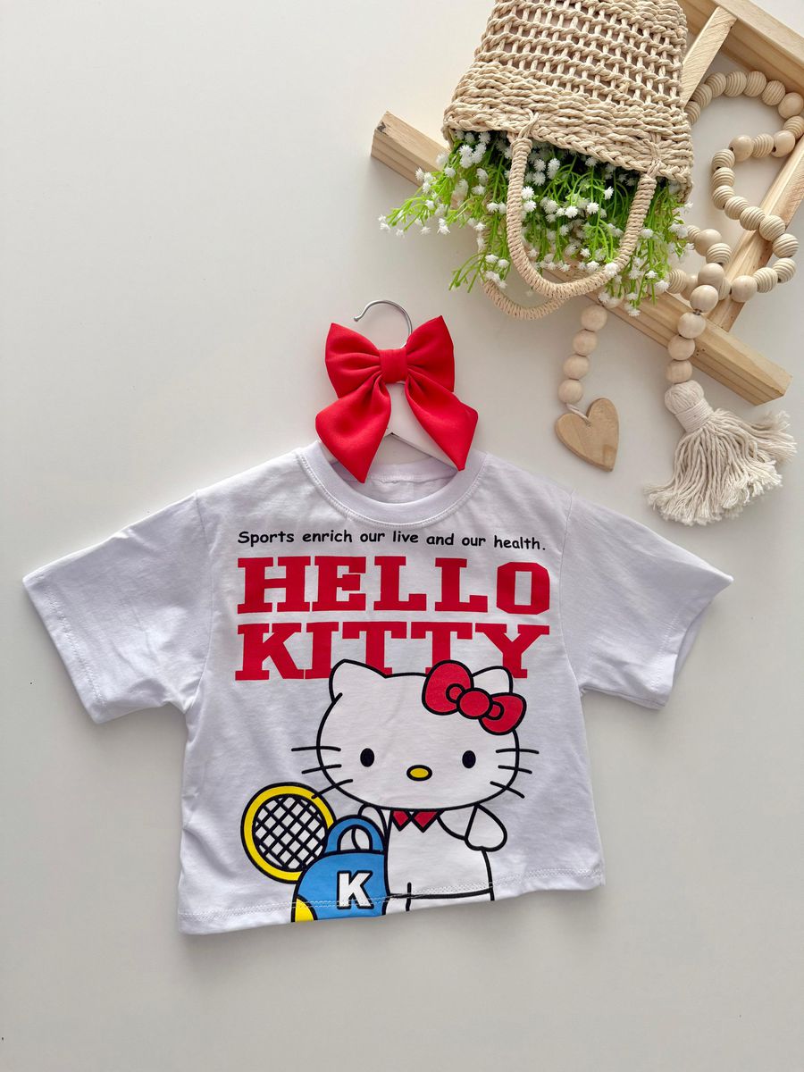 T-shirt Cropped Hello Kitty Branco