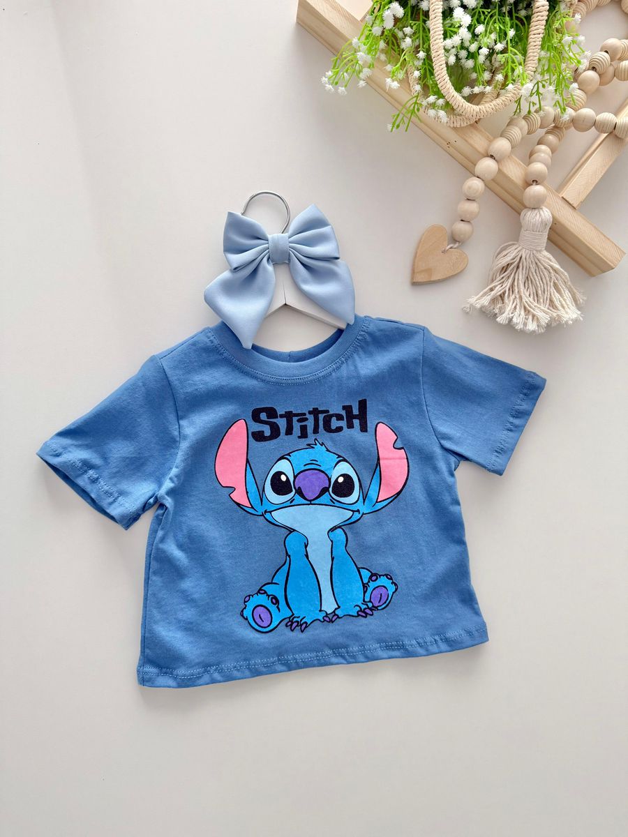 T-shirt Cropped Stitch Azul - Dondokinha Kids