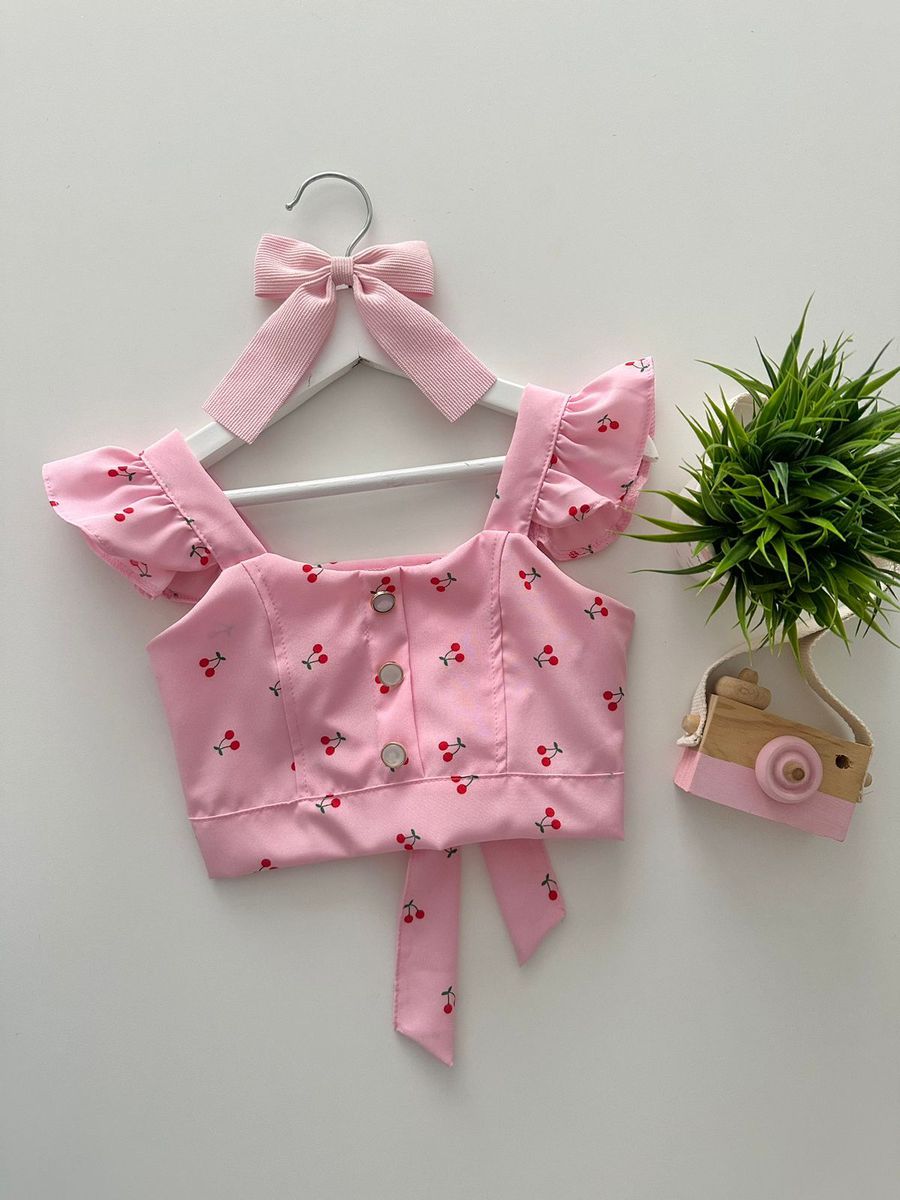 Cropped Cereja Rosa - Dondokinha Kids