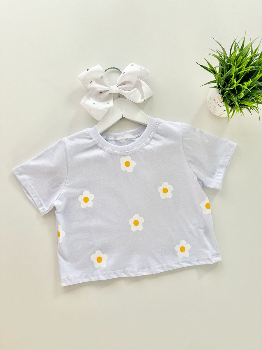 T-shirt Cropped Margarida Branca - Dondokinha Kids