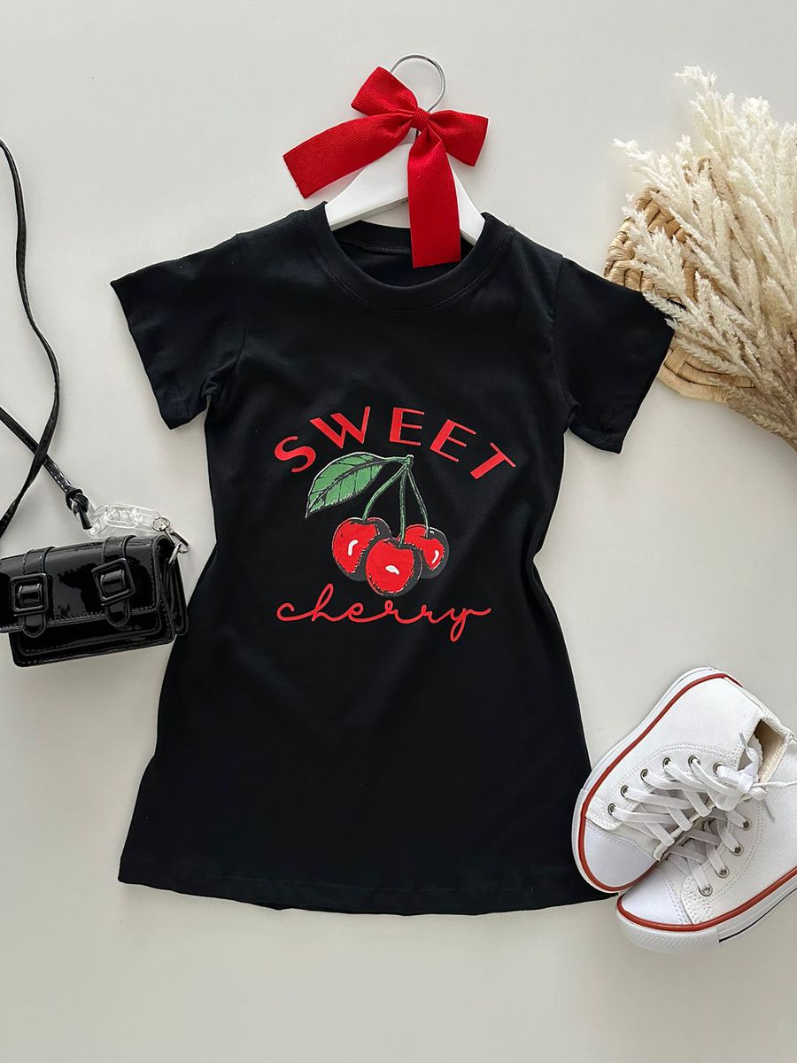 Camisetão Cherry Preto - Dondokinha Kids