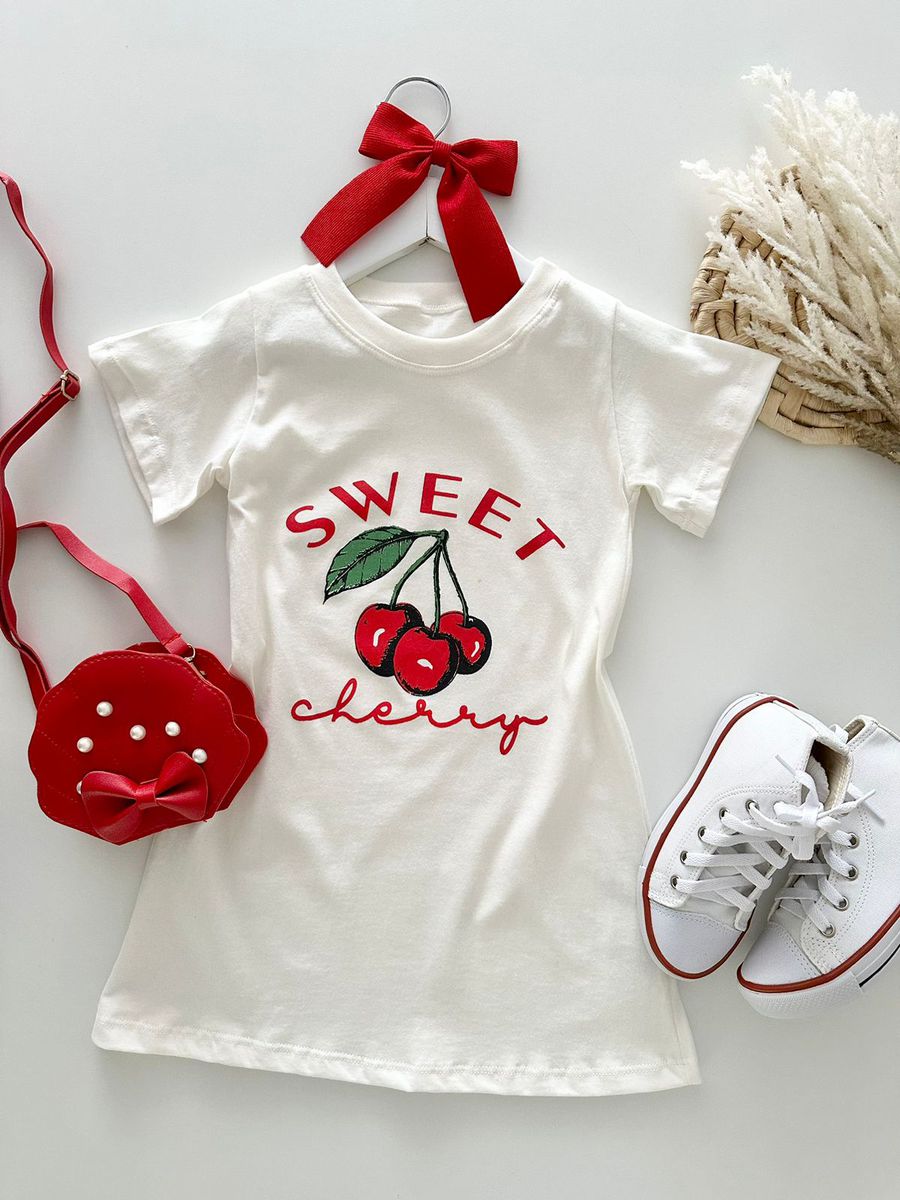 Camisetão Cherry Off White - Dondokinha Kids