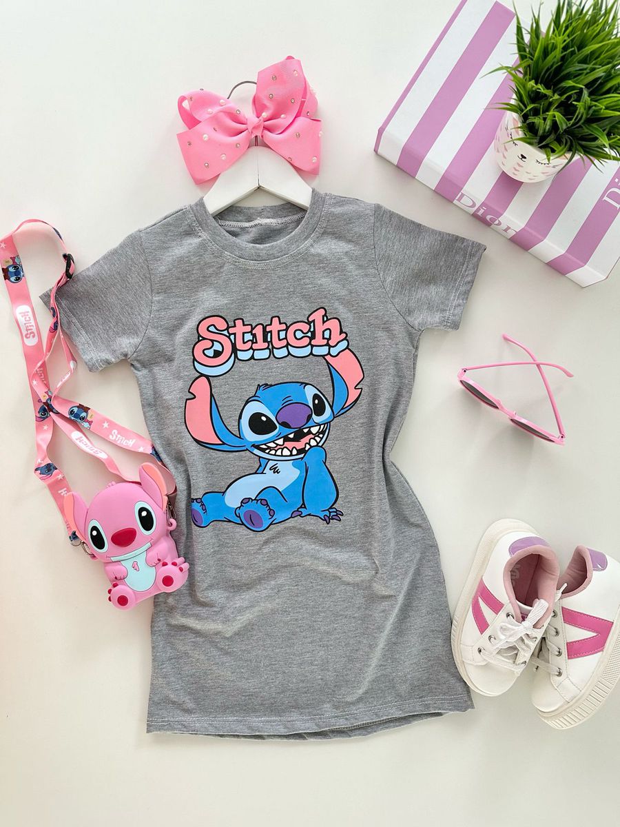 Camisetão Stitch Cinza - Dondokinha Kids