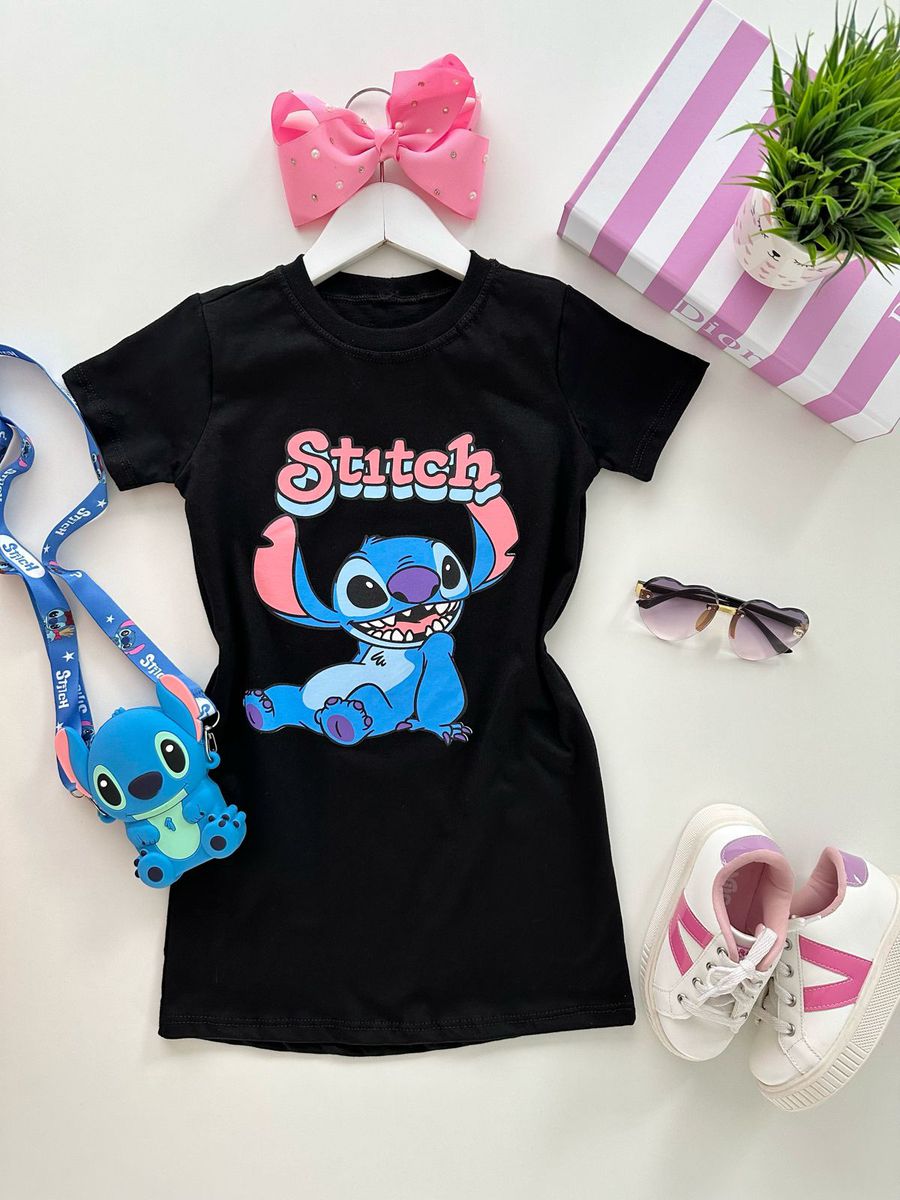 Camisetão Stitch Preto - Dondokinha Kids