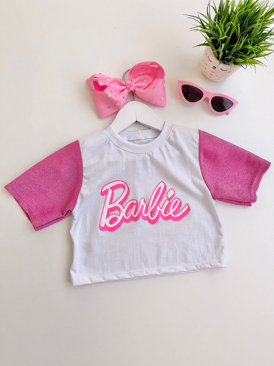 T-Shirt Cropped Barbie Branco - Dondokinha Kids