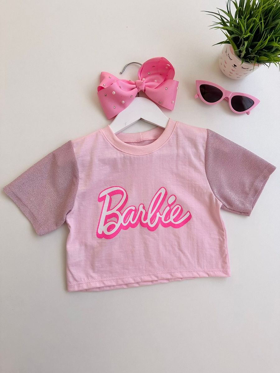 T-Shirt Cropped Barbie Rosa - Dondokinha Kids