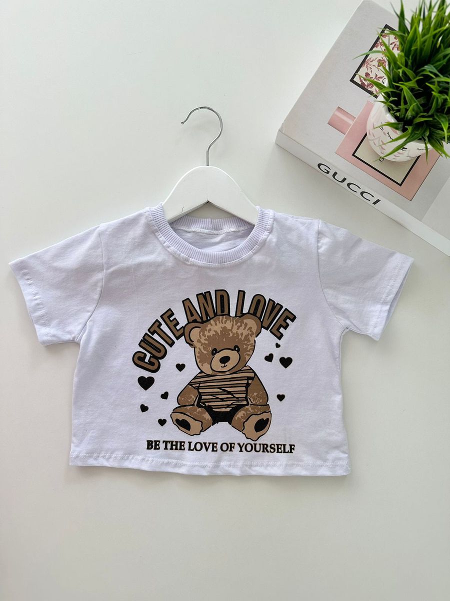 T-Shirt Cropped Cute Branco - Dondokinha Kids