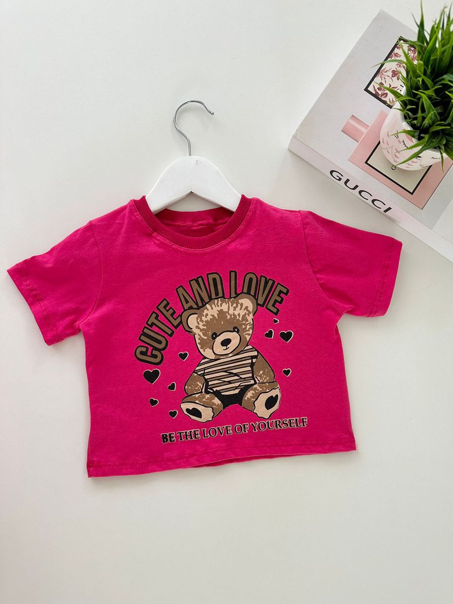 T-Shirt Cropped Cute Pink - Dondokinha Kids