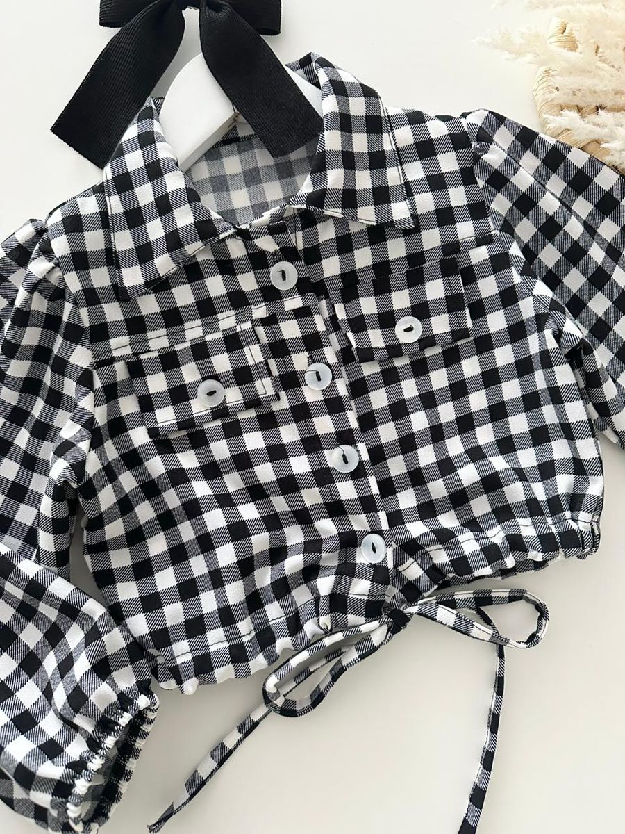 Camisa Cropped Xadrez Preto