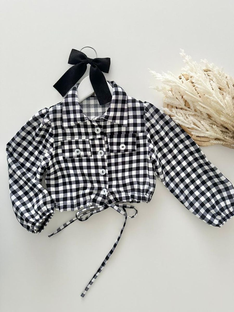 Camisa Cropped Xadrez Preto - Dondokinha Kids