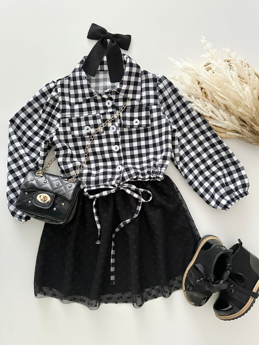 Camisa Cropped Xadrez Preto