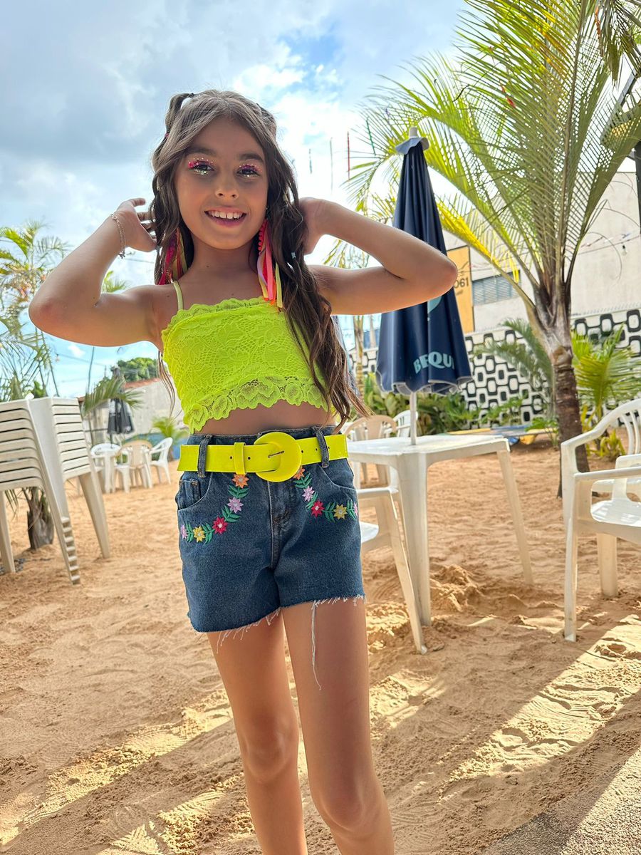 Top Renda Amarelo Neon 