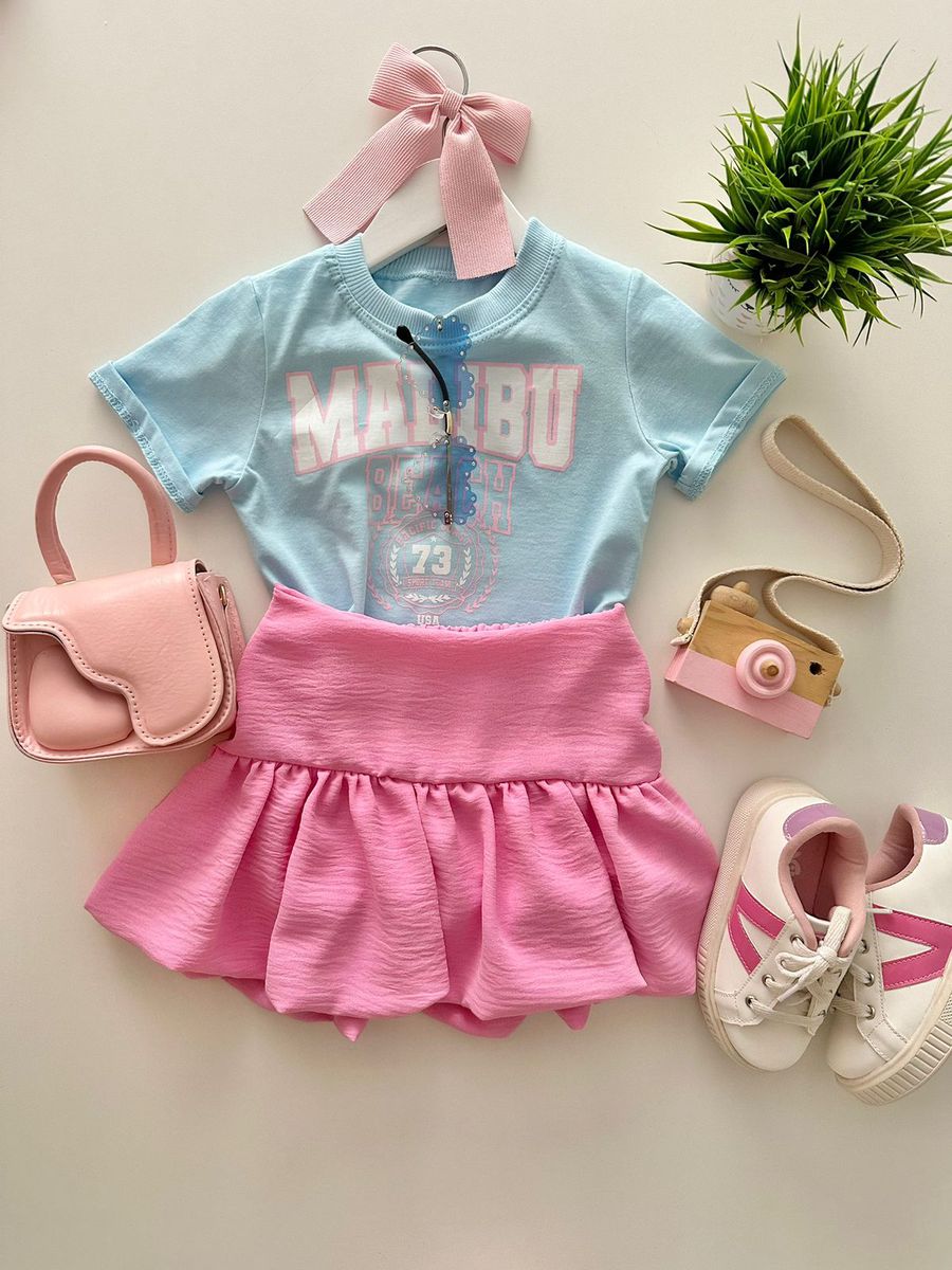 T-shirt Cropped Malibu Azul Bebê